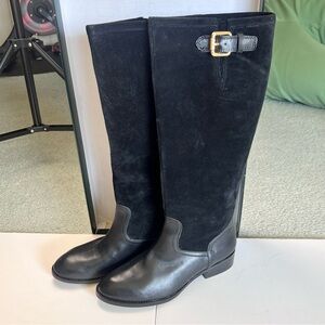 LAUREN RALPH LAUREN Boot, Size: 8, Black Leather & Suede w/ Gold Hardware